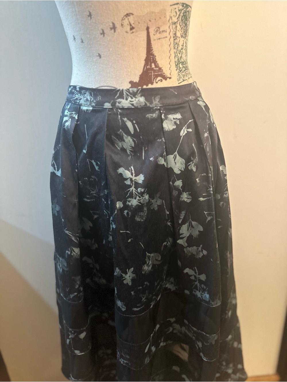 Shakuhachi Black Floral A-Line Midi Skirt